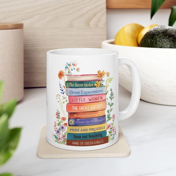 Custom Bookshelf Floral mug, Personalized book coffee cup, Gift for Bookworm Readers, Bookish Merch for Librarian Teacher Mum Birthday Gift