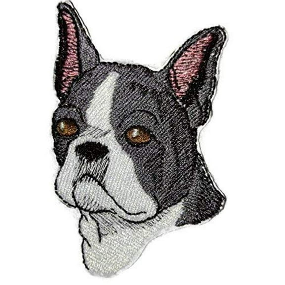 Custom Boston Terrier Face Embroidery Iron On/Sew Patch [3" x 2.5"]