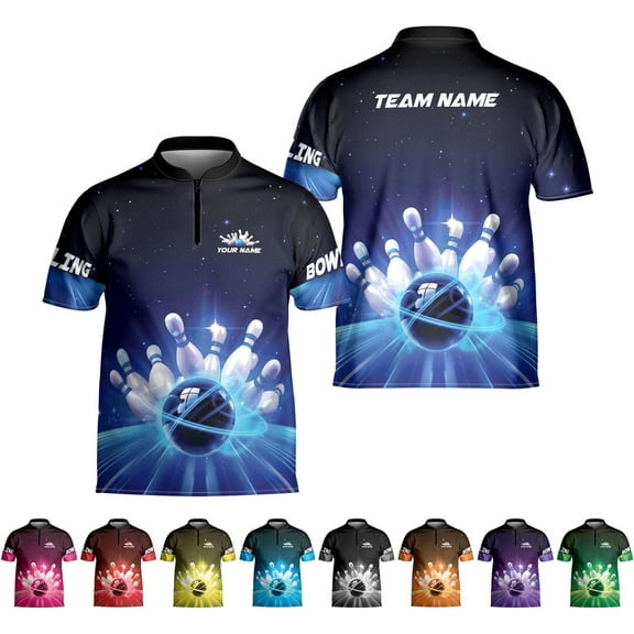 Custom Bowling Jersey for Men & Women - Style Shirts for Team (Blue, L)
