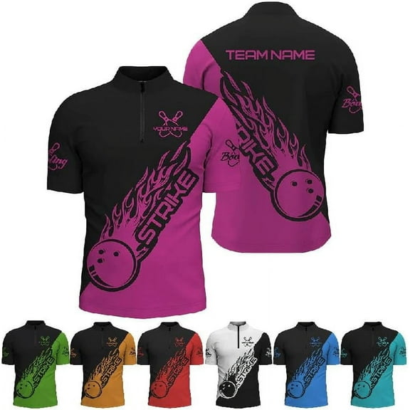 Custom Bowling Jerseys for Men Women Personalized Team Name Quarter Zip 3D Apparel Customized Bowling Jersey Shirts Unisex (Pink, S)