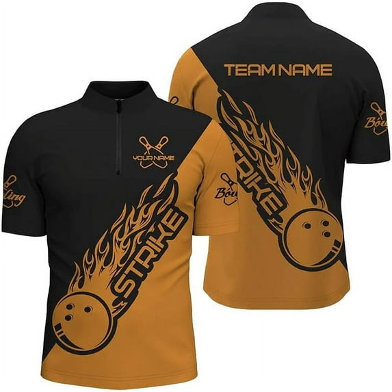 Custom Bowling Jerseys for Men Women Personalized Team Name Quarter Zip 3D Apparel Customized Bowling Jersey Shirts Unisex (Yellow, M)