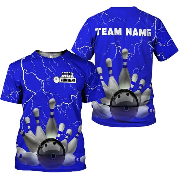 Custom Bowling Shirts, Personalized Name Bowling Shirts Unisex, Bowling Jerseys for Men & Women, Team Bowling Shirt Gift (Blue, 3XL)