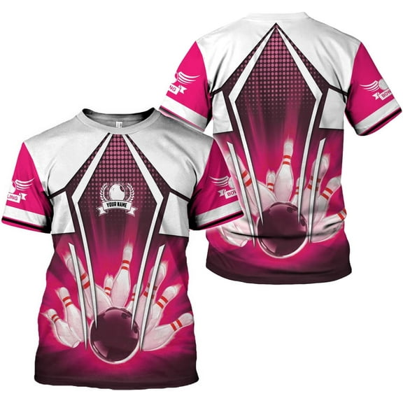 Custom Bowling Shirts, Personalized Name Bowling Shirts Unisex, Bowling Jerseys for Men & Women, Team Bowling Shirt Gift (Pink, S)