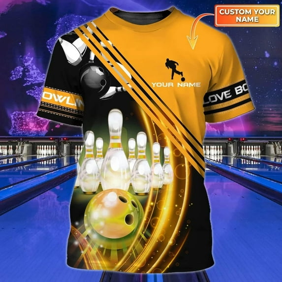 Custom Bowling Shirts, Personalized Name Bowling Shirts Unisex, Bowling Jerseys for Men & Women, Team Bowling Shirt Gift (Yellow, 4XL)