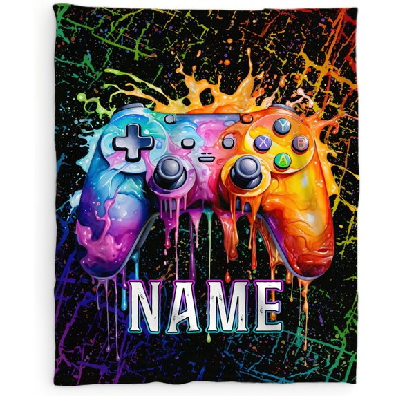 Custom Boys Gaming Blanket - 50x40 Inches Small Blanket for Kids - Soft Cozy Blankets for Couch, Sofa - Personalized Black Flannel Throws Gifts for Gamer Room Decor