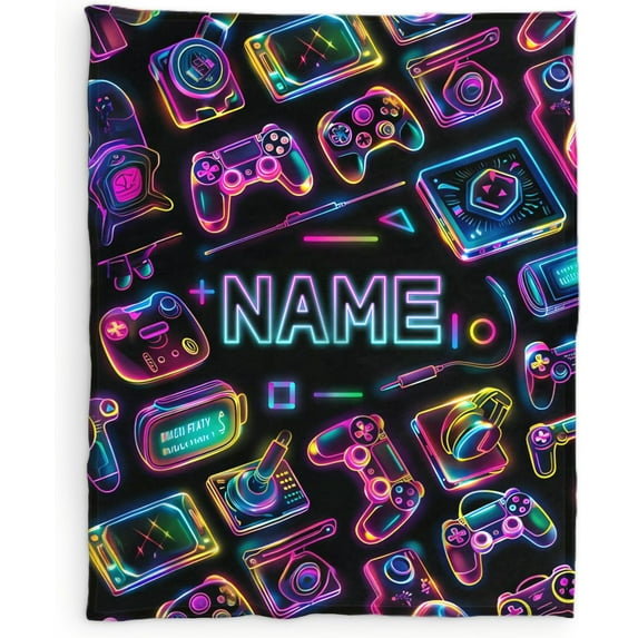 Custom Boys Gaming Throw Blanket - 50x40 Inches Small Blanket for Kids, Teens - Soft Cozy Blankets for Couch, Sofa - Black Flannel Throws Gifts for Gaming Lovers