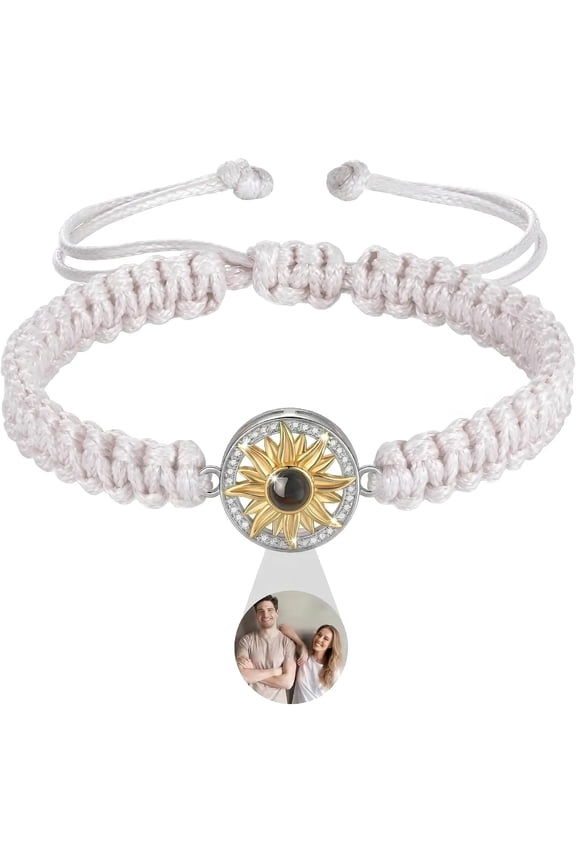 Custom Bracelets for with Picture Inside Personalized Photo Projection Women's Identification Bracelet Customizable Memorial Gift photos Birthdays sun Flower Glod white jewelry