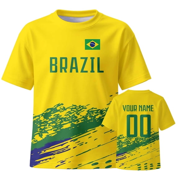 Custom Brazil National Team Football Shirt with Personalized Name & Number â Yellow & Green Soccer for Fans & Supporters â Breathable Short Sleeve Tee for Matches & Casual Wear (S-XXXL)