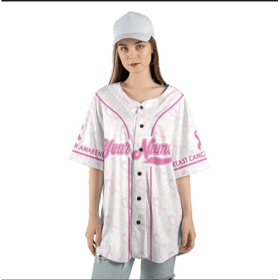 Custom Breast Cancer Awareness Baseball Jersey – Personalized Pink Ribbon Shirt for Women – Fight for Hope & Support