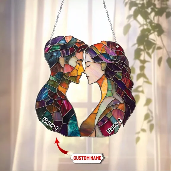 Custom Bride Groom Wedding Acrylic Suncatcher Window Hanging Personalized Ornament Gift