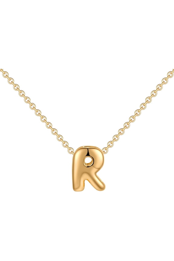Custom Bubble 3D Letter Necklace Name Beads Necklace 18K Gold Plated Dainty Initial Personalized Necklace For Women Mom Mother Girlfriend Initial Alphabet A-Z[o3301]