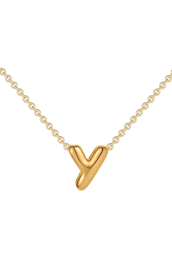 Custom Bubble 3D Letter Necklace Name Beads Necklace 18K Gold Plated Dainty Initial Personalized Necklace For Women Mom Mother Girlfriend Initial Alphabet A-Z[o3284]
