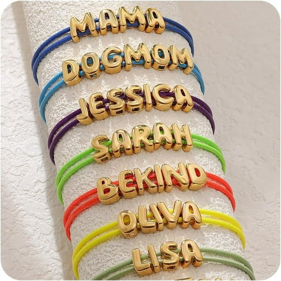 Custom Bubble 3D Letter Necklace Name Beads Necklace 18K Gold Plated Dainty Initial Personalized Necklace for Women Mom Mother Girlfriend Initial Alphabet A-Z