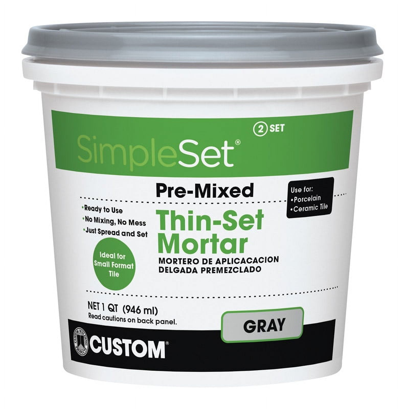Custom Building Products CTTSGQT Thin-Set Mortar SimpleSet Gray 1 qt Gray - image 1 of 2