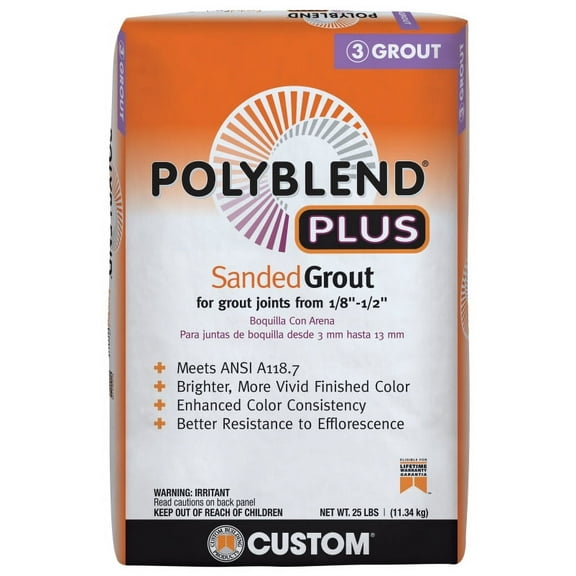Custom Building Products PBPG0925 Polyblend Plus Sanded Grout, Natural Gray, 25 Lb. - Quantity 1