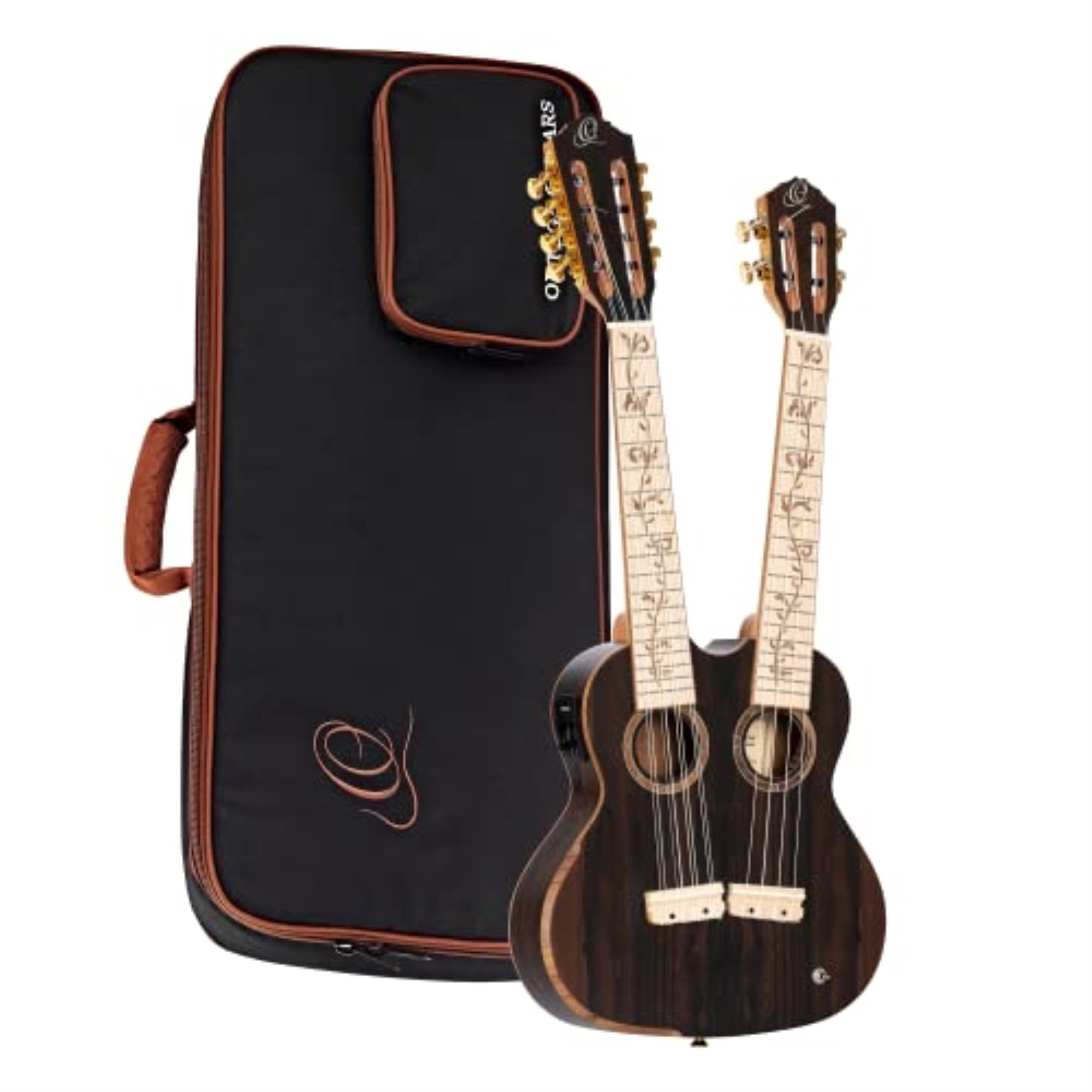 Custom Built Series Double Neck 4 & 8 String Tenor Acoustic-Electric Ukulele with Bag
