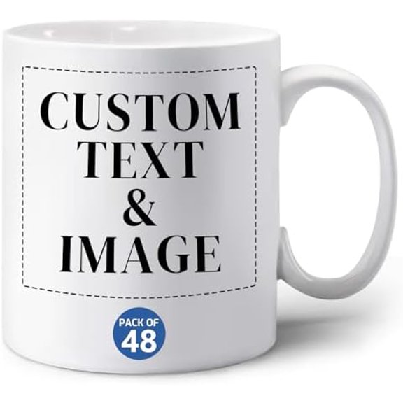 Custom Bulk Coffee Mugs 11 oz, Set of 6/12/24/48, Personalized Mugs Bulk Packaging, Customized Mug with Logo & Text, Tazas Personalizadas, Christmas Mug for Gifts$$Home Decor, Kitchen, & Other