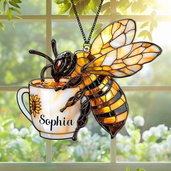 Custom Bumble Bee Acrylic Window Hanging Suncatcher, Honeybee Gift for Garden Lovers