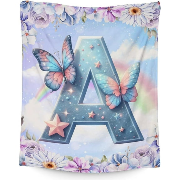 Custom Butterfly Blanket with Name for Girls, Monogrammed Blanket, 60 x 50 Inches Initial Throw Blanket for Women, Gift for Butterfly Lovers, Warm Cozy Throw Blanket for Living Room, Bed, Office