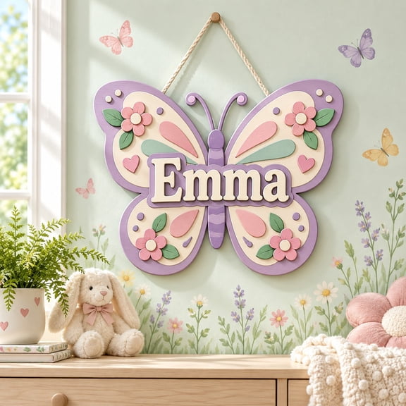 Custom Butterfly Name Wooden Door Sign for Bedroom Birthday Gift