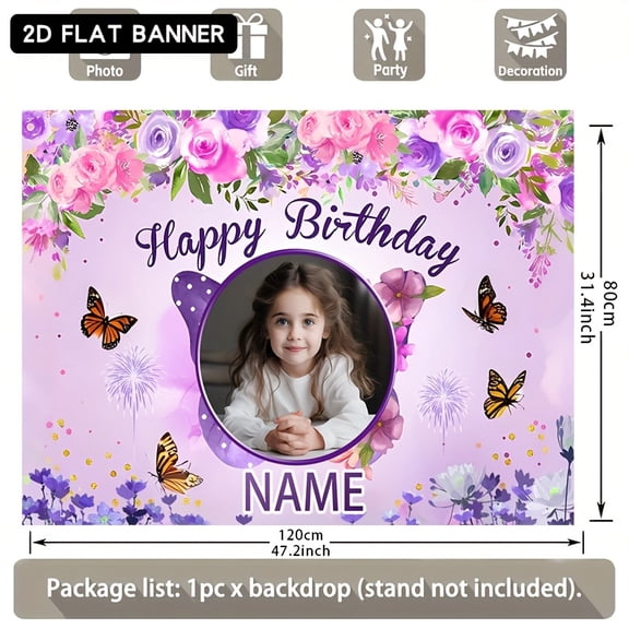Custom Butterfly Princess Party Decorations Banner Floral Sign Backdrop Photo Booth Props Background Party Favors