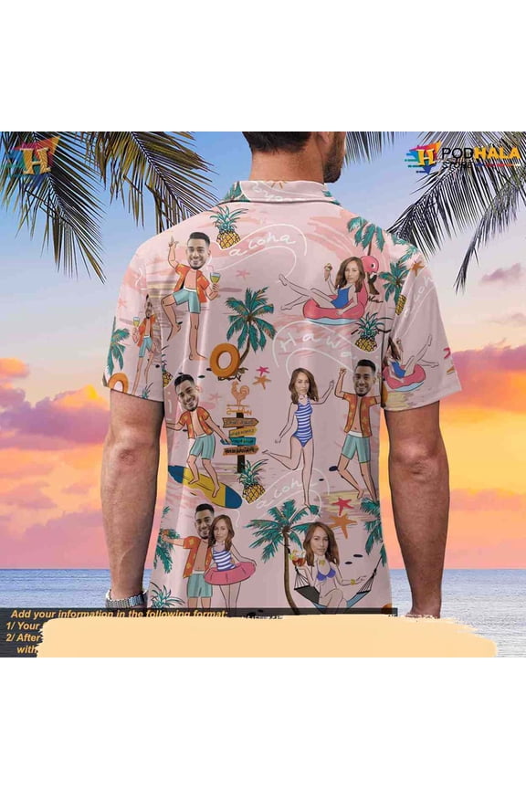 Custom Button-Up Shirt with Face, Personalized Floral Aloha Beach Shirt