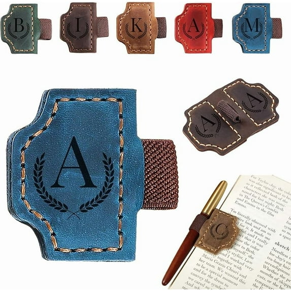 Custom Bygone Mark Bookmark with Pen Holder, 26 Letters Name Initial Personalized Leather Book Mark, Gifts for Book Lovers, Readers, Leather Book Marks for Men Women (Red, A)