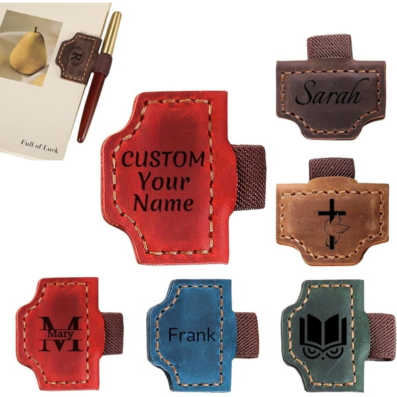 Custom Bygone Mark Bookmark with Pen Holder, Personalized Magnetic Leather Bookmarks, Custom Engraved Name Initial Text, Pen Holder Gifts for Book Lovers Reading Readers (Bookmark)