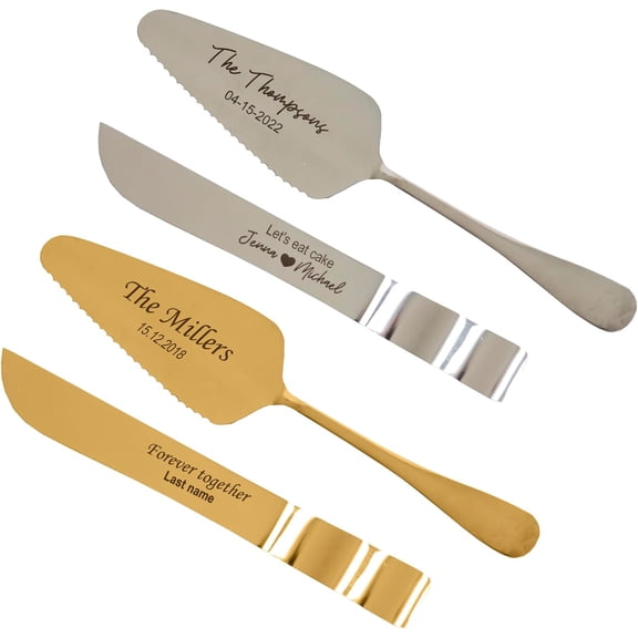 Custom Cake Cutting Set for Wedding, Personalized Classic Gold & Silver Cake Knife and Server Set, Engraved Cake Pastry Serving Knives, Bridal Gift for Wedding day