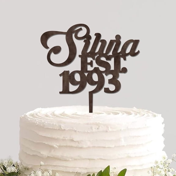 Custom Cake Topper Pick Reusable Rustic Wood Cake Insert Topper Sign Custom Family Last Name Est Year Desserts Party Cake Decoration for Birthday Wedding Celebration Party Decorations