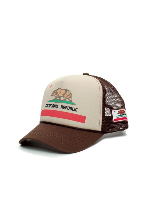 Custom California Republic State Flag Cali Unisex-Adult Trucker Hat Multi (Tan/Brown)