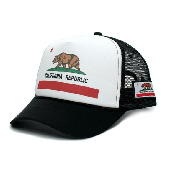 Custom California Republic State Flag Cali Unisex-Adult Trucker Hat Multi (White/Black)
