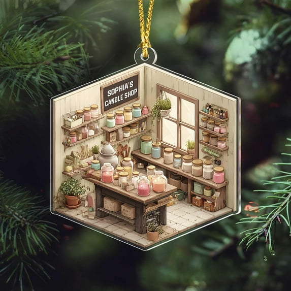 Custom Candle Maker Ornament, Personalized Acrylic Candle Shop Christmas Decoration, Unique Gift for Candle Lovers