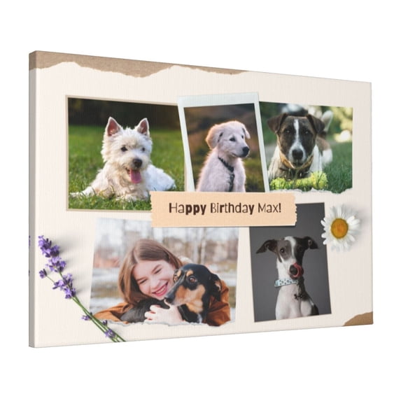Custom Canvas Prints Beige Tan Cream Puppy Happy Birthday Personalized Photo Image Collage DIY Framed Kit Wall Art Picture Room Decor 16x20 inch