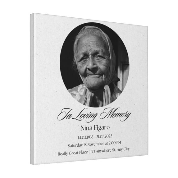 Custom Canvas Prints Black And White Simple Elegant Funeral Personalized Photo Image Collage DIY Framed Kit Wall Art Picture Room Decor 18x18 inch