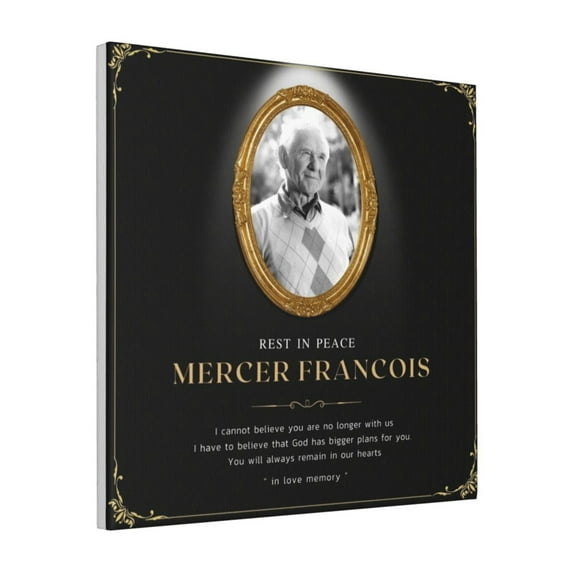 Custom Canvas Prints Black Gold Death Rest In Peace Elegant Personalized Photo Image Collage DIY Framed Kit Wall Art Picture Room Decor 18x18 inch