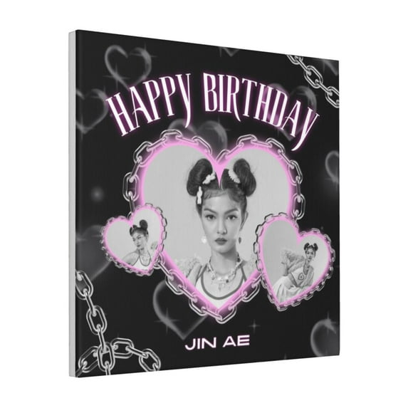 Custom Canvas Prints Black Pink Y2K Grunge Birthday Personalized Photo Image Collage DIY Framed Kit Wall Art Picture Room Decor 18x18 inch