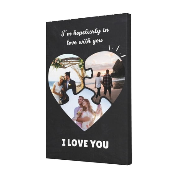 Custom Canvas Prints Black Vintage Heart Valentine Day Personalized Photo Image Collage DIY Framed Kit Wall Art Picture Room Decor 16x20 inch