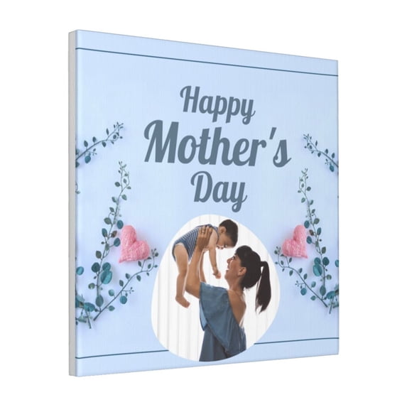 Custom Canvas Prints Blue Happy Mother's Day Personalized Photo Image Collage DIY Framed Kit Wall Art Picture Room Decor 18x18 inch