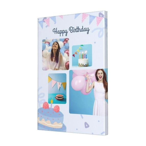 Custom Canvas Prints Blue Playful Happy Birthday Personalized Photo Image Collage DIY Framed Kit Wall Art Picture Room Decor 16x20 inch
