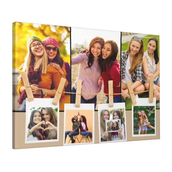Custom Canvas Prints Brown Minimalist Friends Personalized Photo Image Collage DIY Framed Kit Wall Art Picture Room Decor 16x20 inch