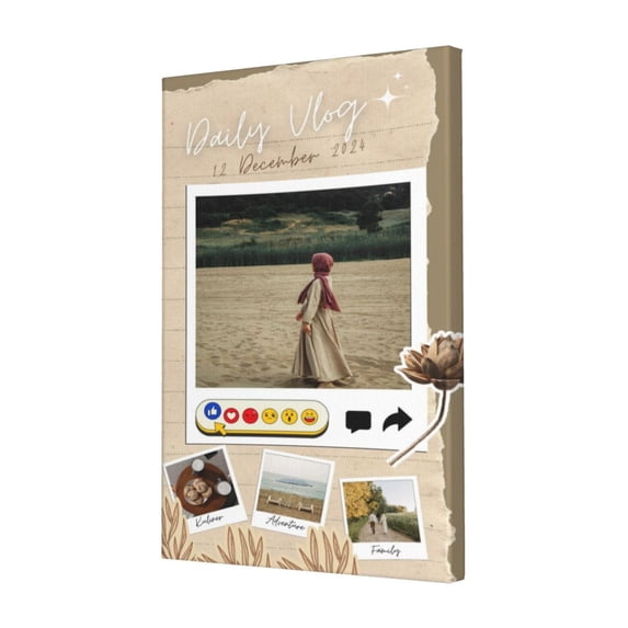 Custom Canvas Prints Brown Vintage My Daily Personalized Photo Image Collage DIY Framed Kit Wall Art Picture Room Decor 16x20 inch