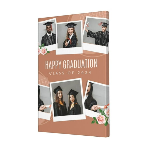 Custom Canvas Prints Brownish Pink Minimalist Graduation Day Personalized Photo Image Collage DIY Framed Kit Wall Art Picture Room Decor 16x20 inch