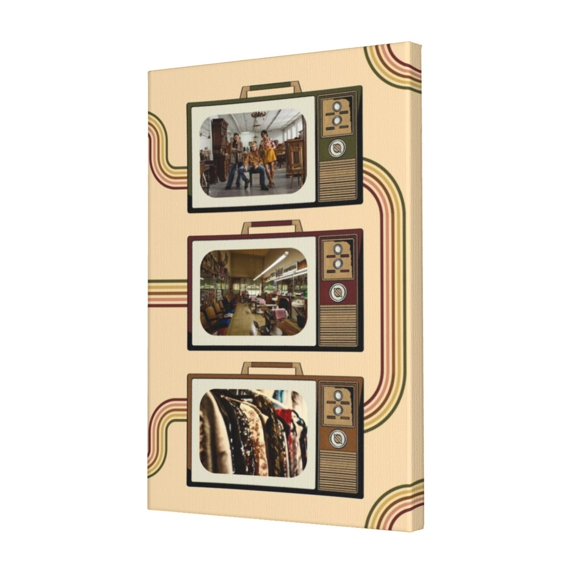 Custom Canvas Prints Cream Green And Red Retro Old Television Frame Personalized Photo Image Collage DIY Framed Kit Wall Art Picture Room Decor 16x20 inch