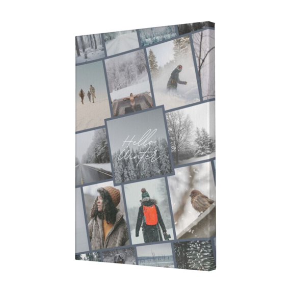 Custom Canvas Prints Dark Blue Minimalist Modern Hello Winter Personalized Photo Image Collage DIY Framed Kit Wall Art Picture Room Decor 16x20 inch