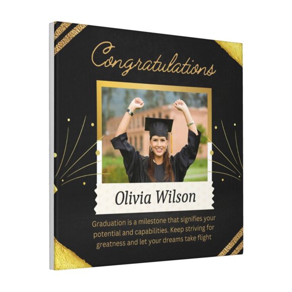 Custom Canvas Prints Gold & Black Simple Congratulations Personalized Photo Image Collage DIY Framed Kit Wall Art Picture Room Decor 18x18 inch