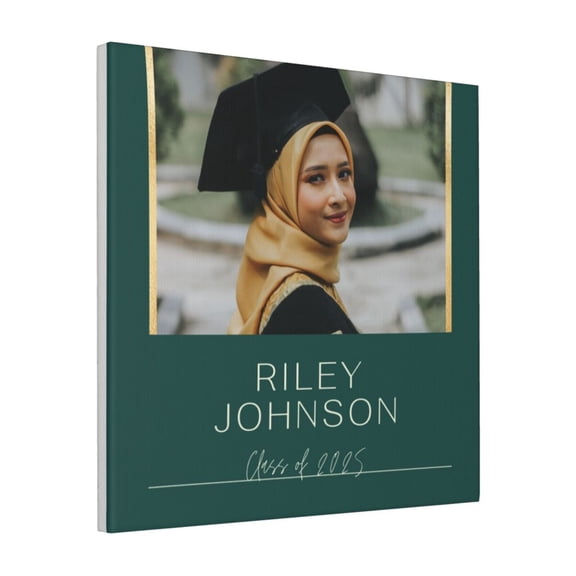 Custom Canvas Prints Green Gold Contemporary & Classy Drive-by Graduation Personalized Photo Image Collage DIY Framed Kit Wall Art Picture Room Decor 18x18 inch
