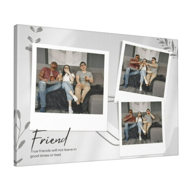 Custom Canvas Prints Grey Aesthetic Friend Personalized Photo Image Collage DIY Framed Kit Wall Art Picture Room Decor 16x20 inch