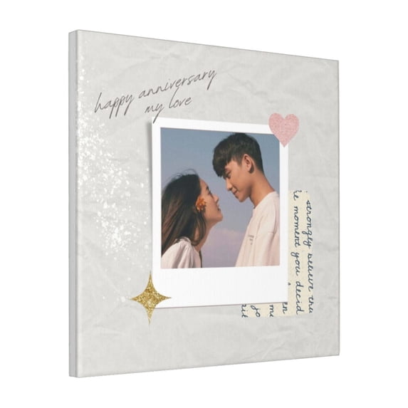 Custom Canvas Prints Ivory Happy Anniversary Couple Personalized Photo Image Collage DIY Framed Kit Wall Art Picture Room Decor 18x18 inch