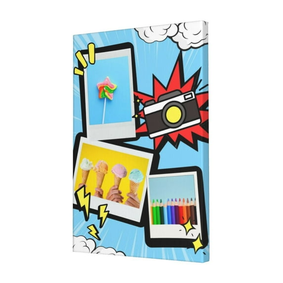 Custom Canvas Prints Light Blue Pop Art Comic Personalized Photo Image Collage DIY Framed Kit Wall Art Picture Room Decor 16x20 inch